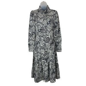 Gracia Paisley Flare Dress Midi Long Sleeve Women Small Button Front